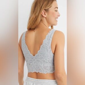 New! Aerie Holiday Best Lace Waffle Longline Bralette grey XS